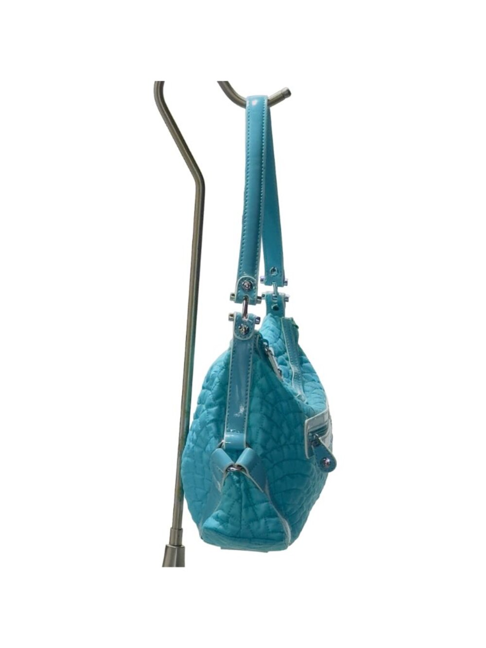 VERA BRADLEY Women's Handbag Blue Quilted Fabric Patent Leather Trim Zip Pocket - Picture 5 of 16